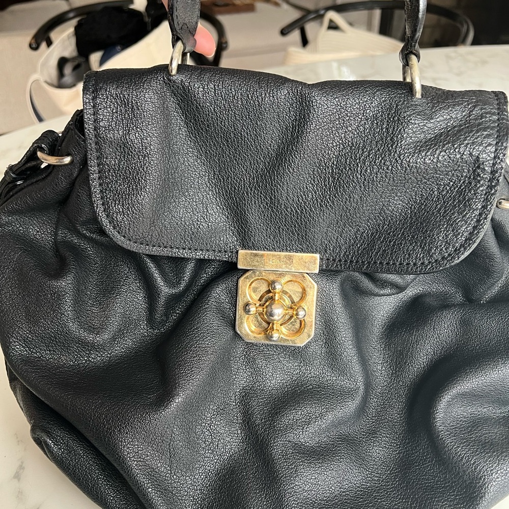 Chloe Black Leather Bag with Gold Accents